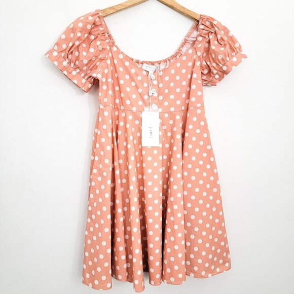Carolina Constas Dina Mini Dress in Blush White Polka Dot Medium NWT - Picture 2 of 7